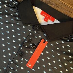 NEW Redvanly Ryder Performance Golf Polo Men’s Medium Black Tuxedo Lotus Print